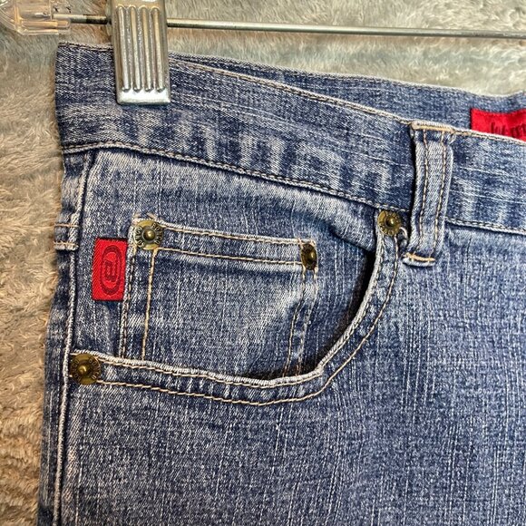 Vtg Let Me B Y2K Women Hip Hop Mid Rise Stretch Flared Blue Denim Jean 16P - Picture 4 of 12